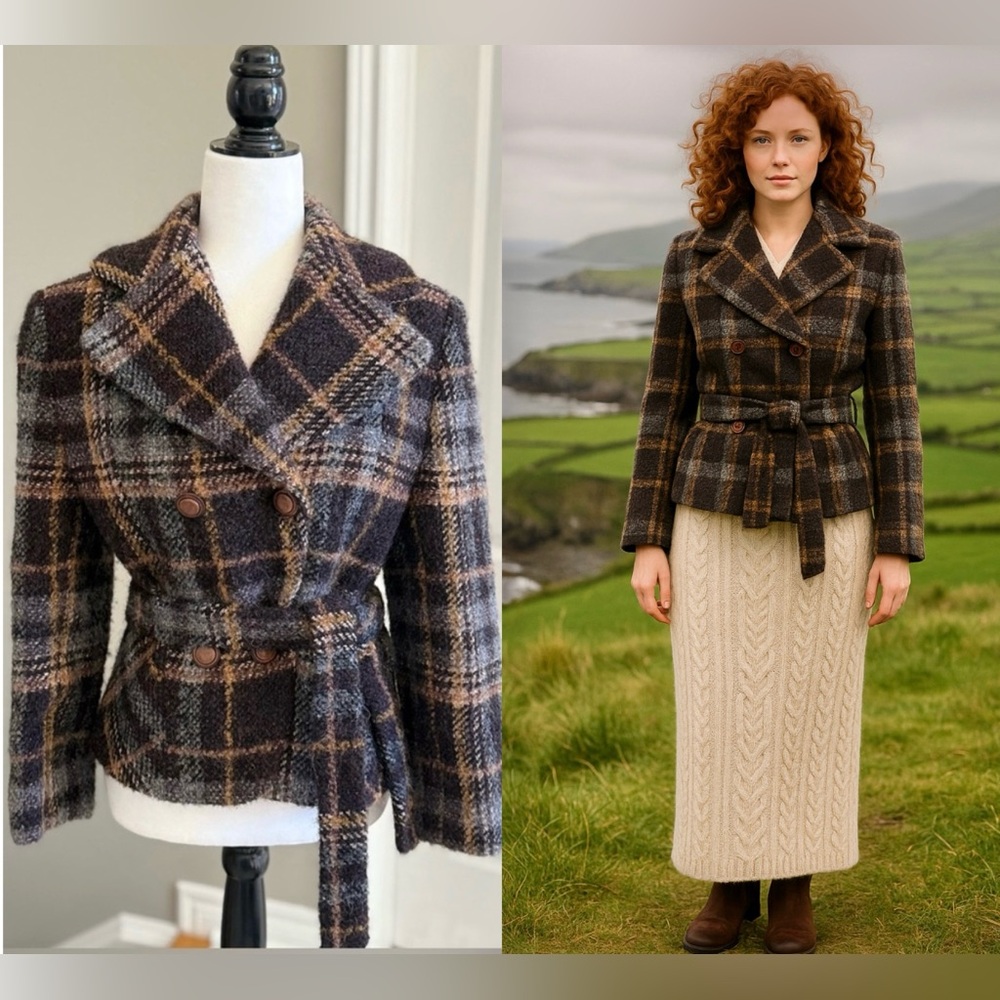 🍀 HENRY WHITE Wool Alpaca Plaid Double-Breasted Women's Coat  - 10